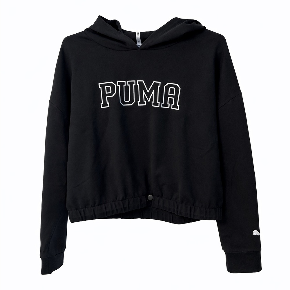 Black Puma Cropped Hoodie Pullover Athletic Sweatshirt Size M